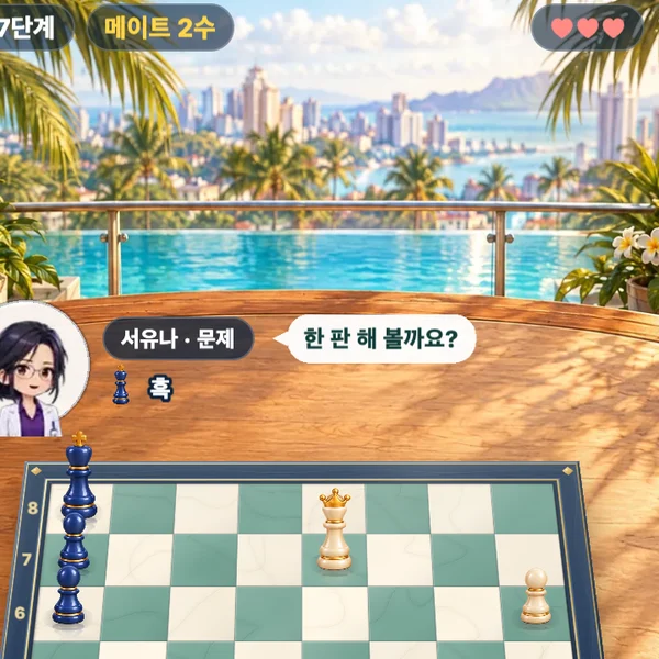 광장 체스 플레이 방법 6단계 — 틀리면 하트 하나