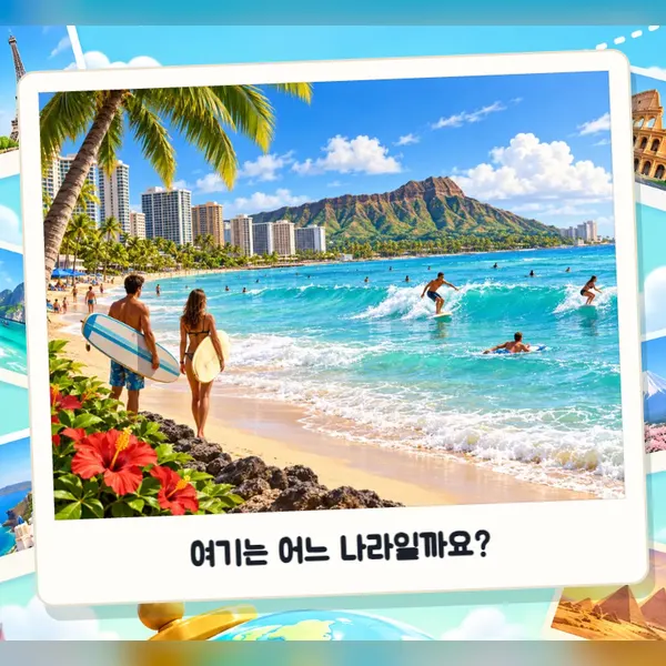 여행지 맞히기 퀴즈 플레이 방법 1단계 — 사진 속 여기는 어디일까요?